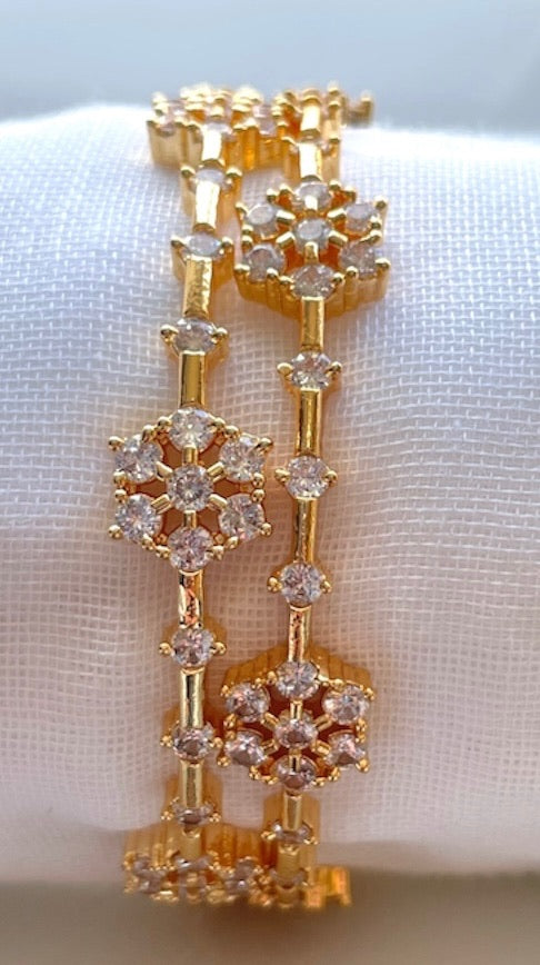 White Stone Bangle with Elegant Flower Motif