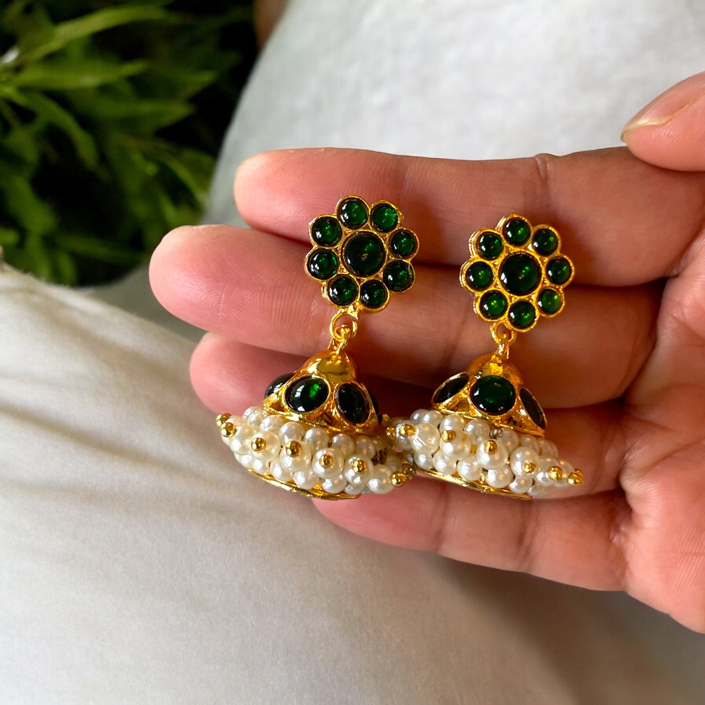 Classic Traditional Kemp Jhumka in Green