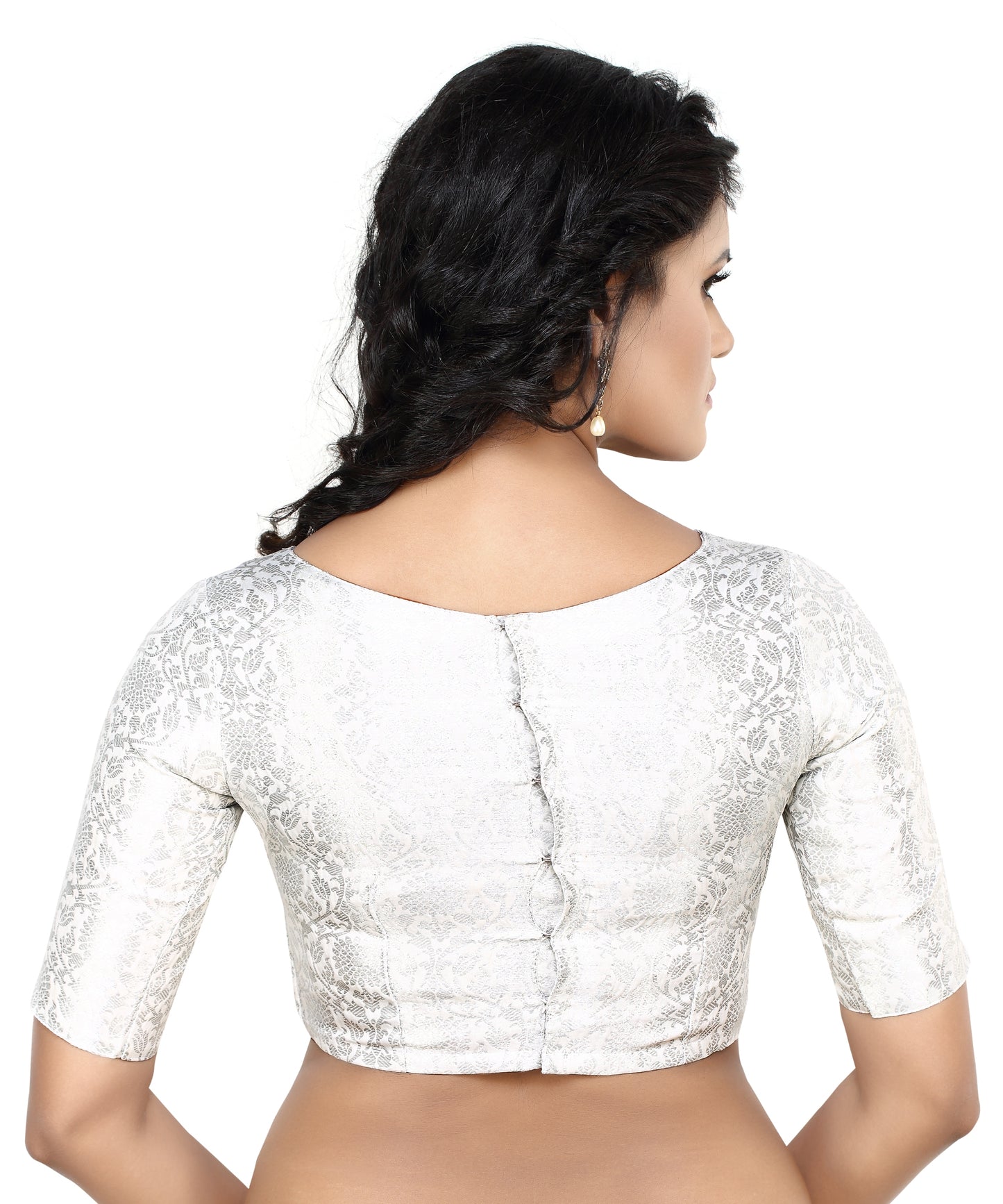 Polyester Brocade Boat Neck Blouse - Silver