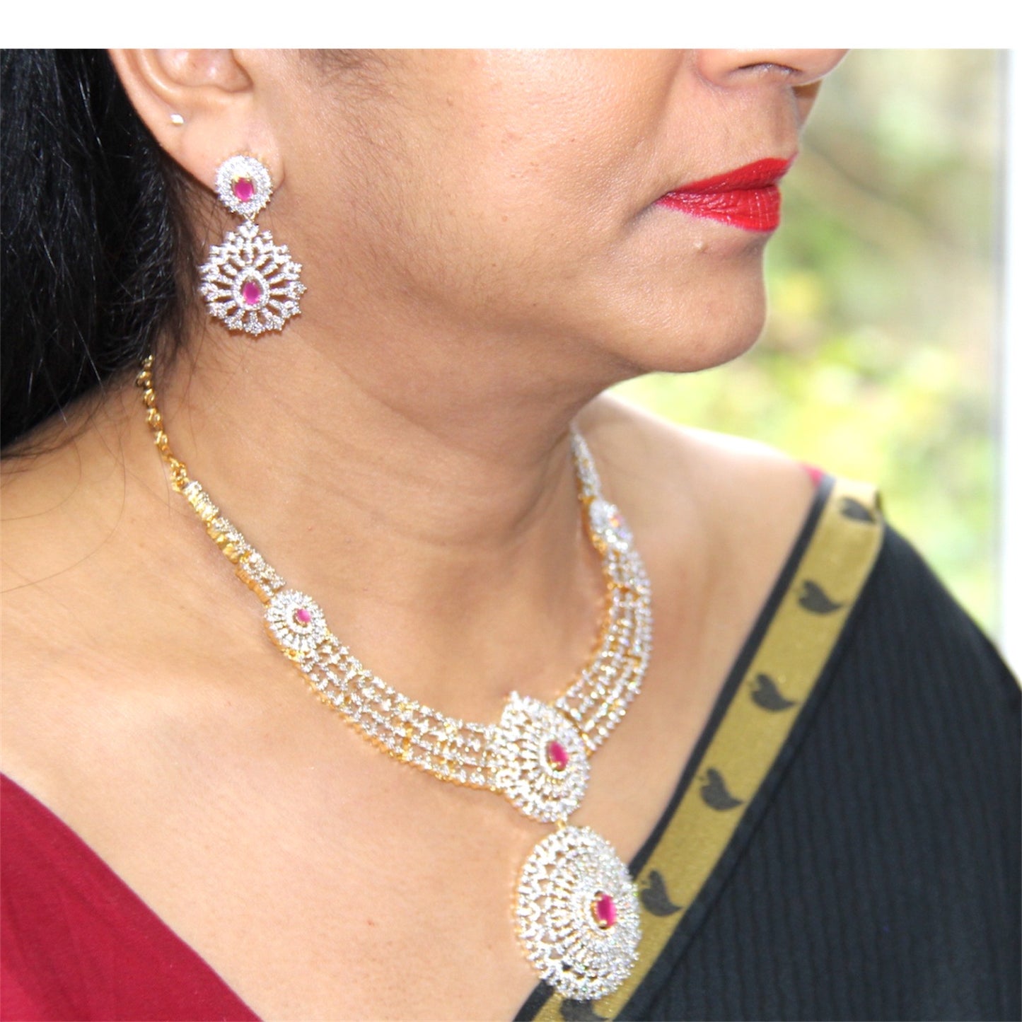 Bridal Red Pendant Neckwear Set