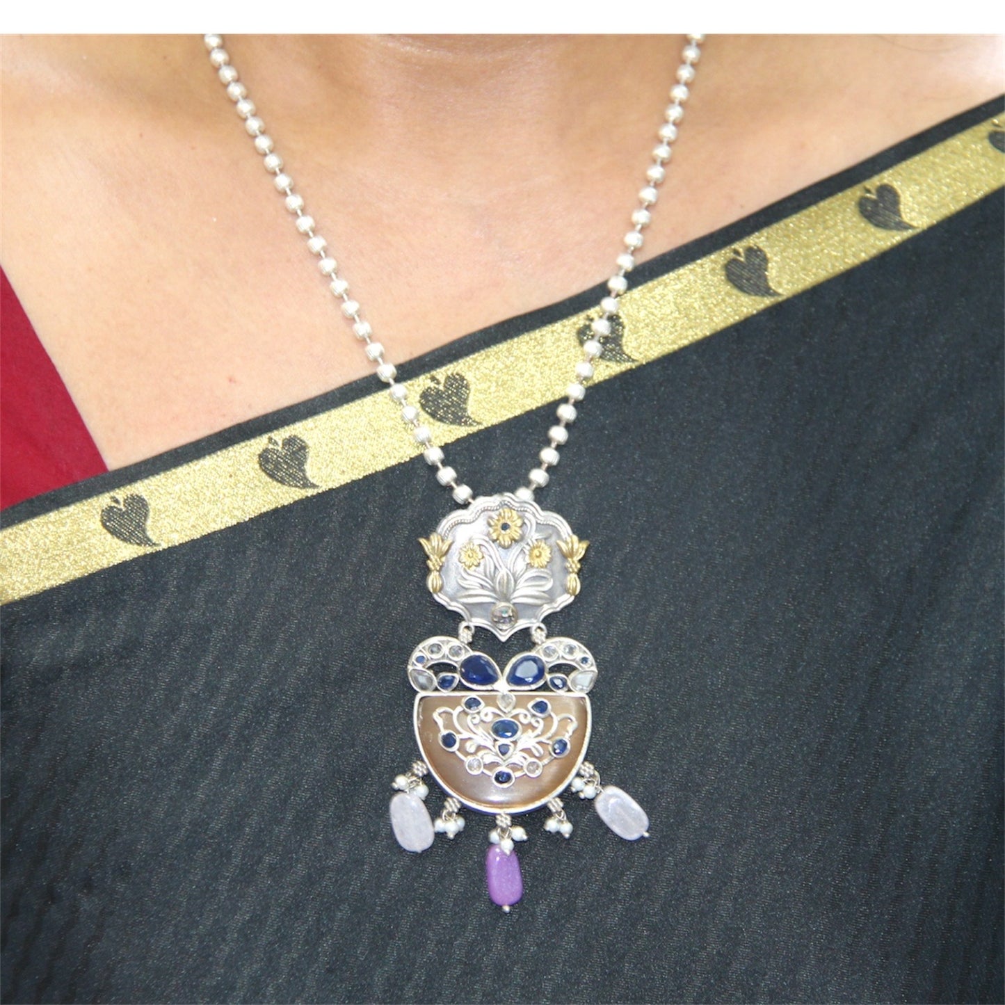 Oxidised Neckwear set -  Blue/Lilac