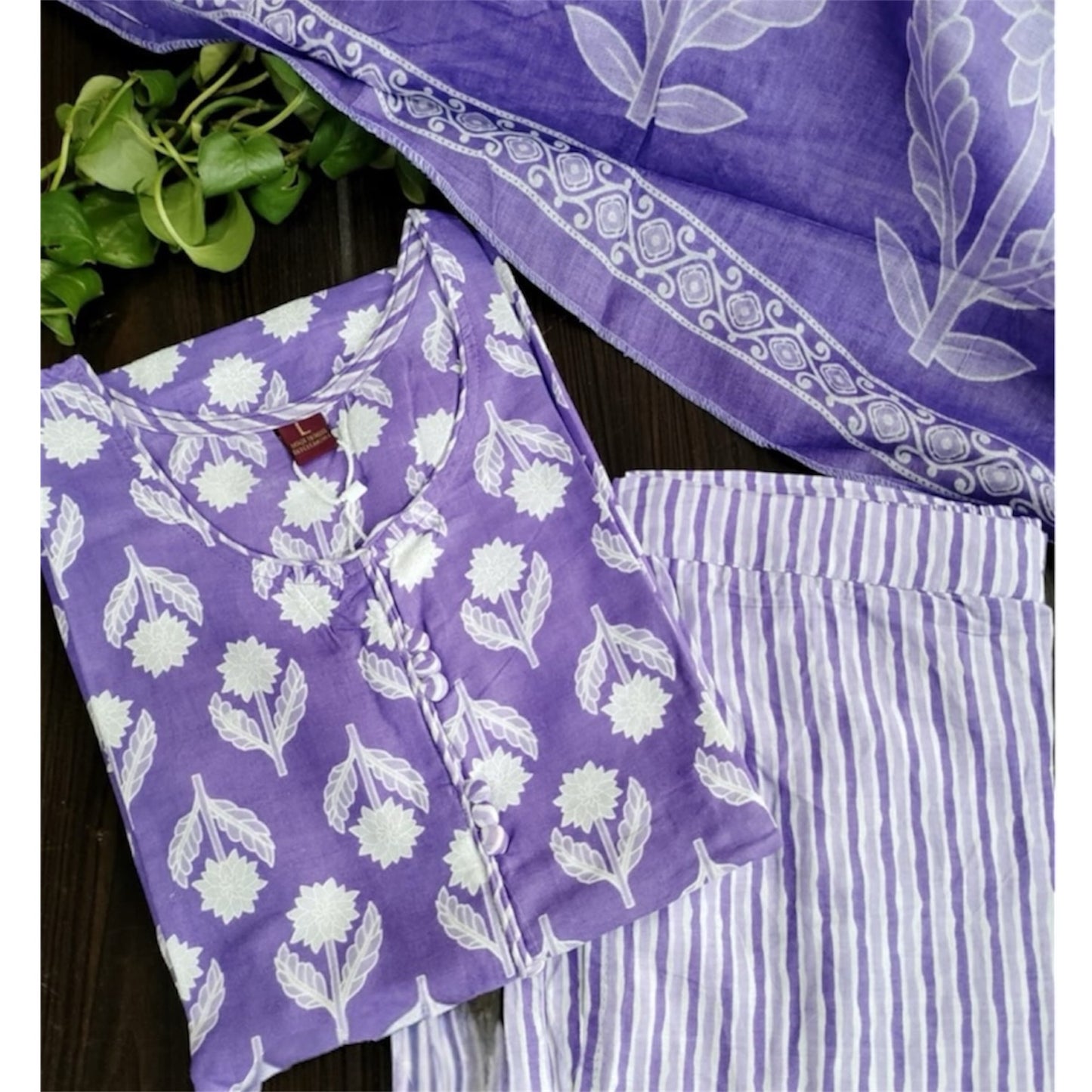 Classic Cotton Kurthi Set with Dupatta in Lavender- Simple & Elegant