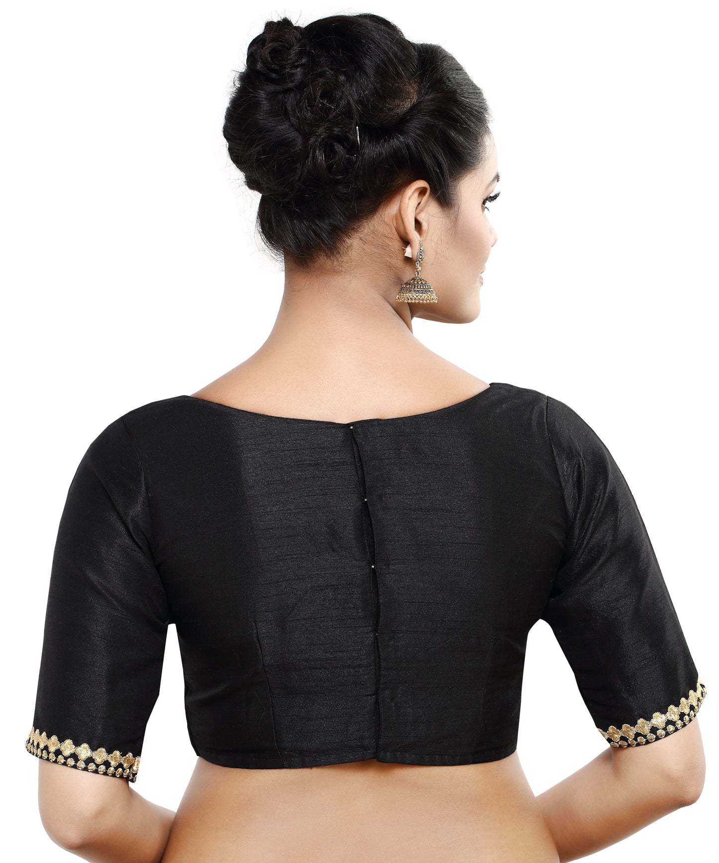 Dupion Silk Boat Neck Blouse - Black
