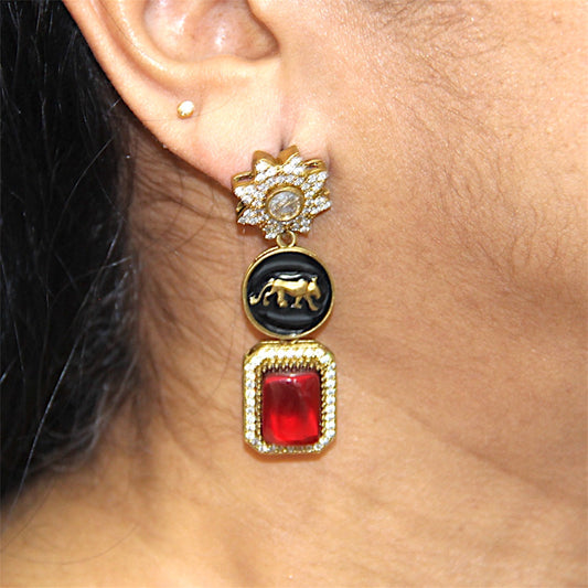 White & Red Stone Animal Design Earrings