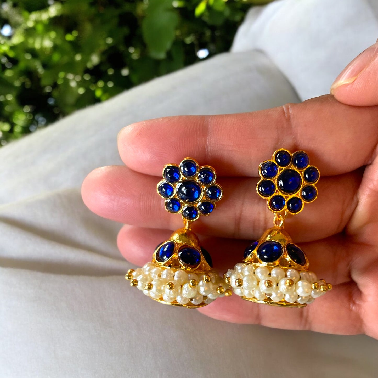 Classic Traditional Kemp Jhumka in Blue