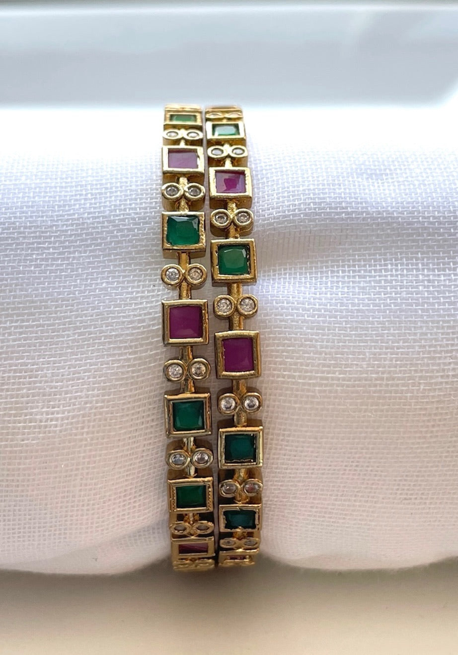 Bangle with Small Square Red & Green Motifs