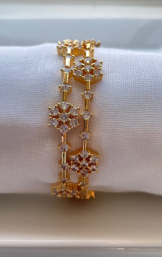 White Stone Bangle with Elegant Flower Motif