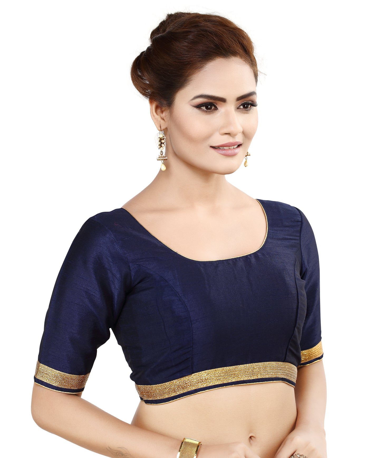 Dupion Silk Ready-to-Wear Blouse - Navy Blue