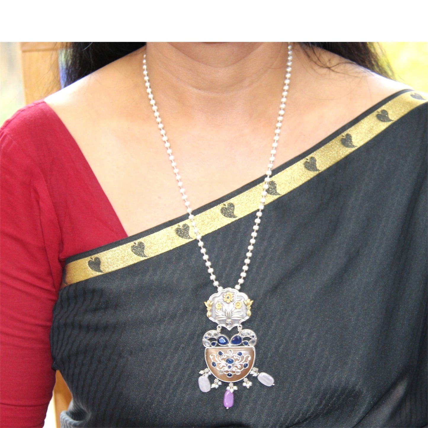 Oxidised Neckwear set -  Blue/Lilac