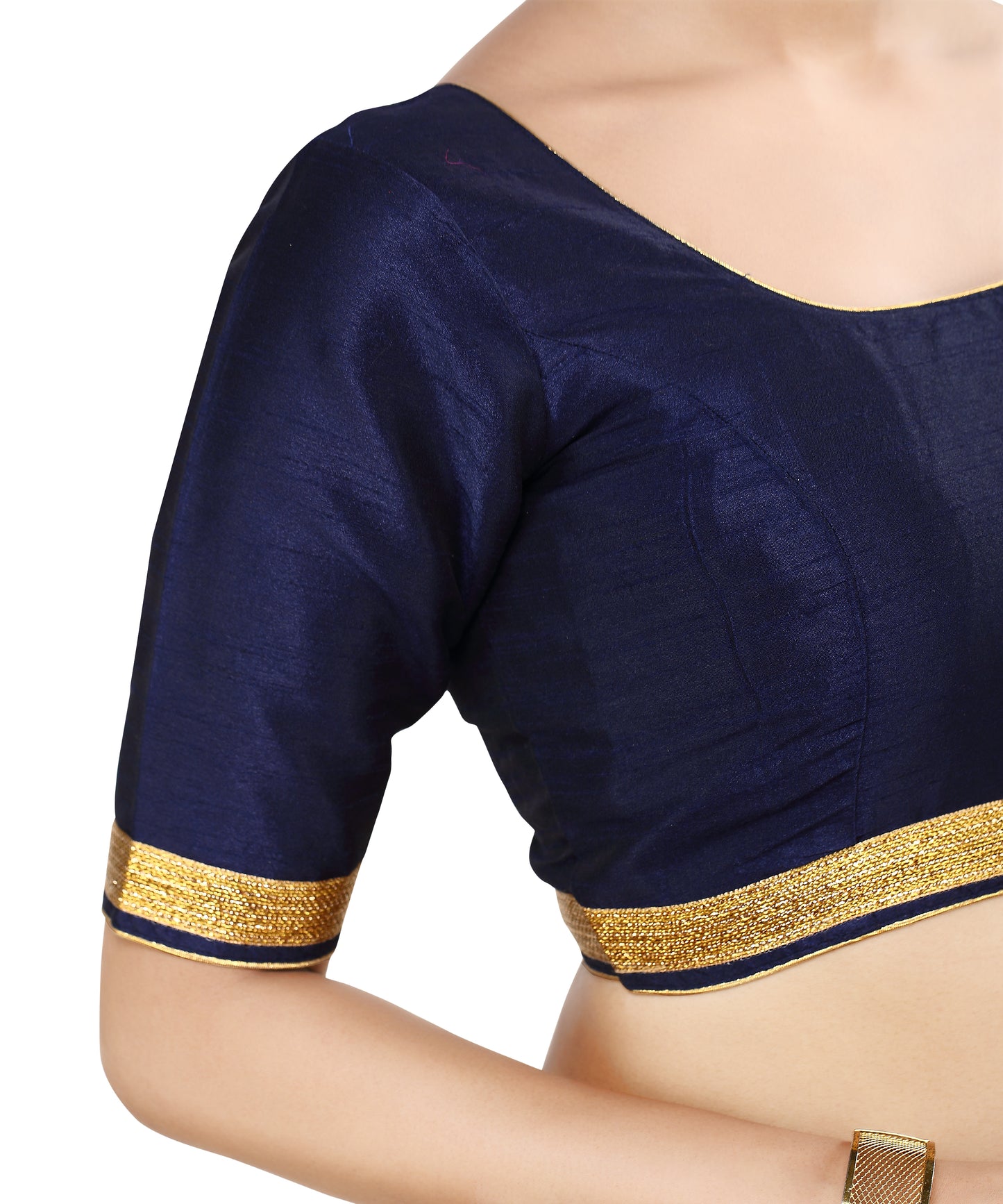 Dupion Silk Ready-to-Wear Blouse - Navy Blue