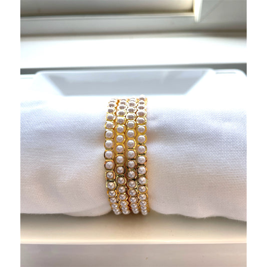 Gold Polished Pearl Bangles - Set of 4
