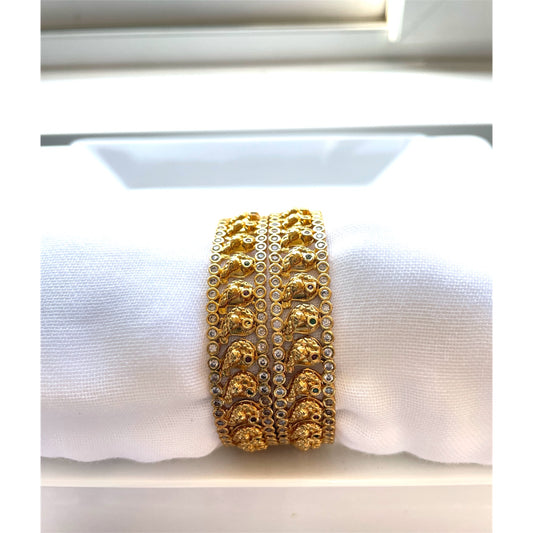 Gold Bangle with Sparkling White Stones and Bird Motif