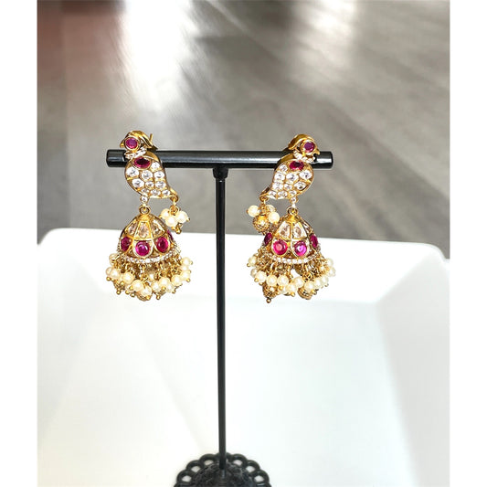 Kemp n White Stone Jhumka with Pearl Cluster
