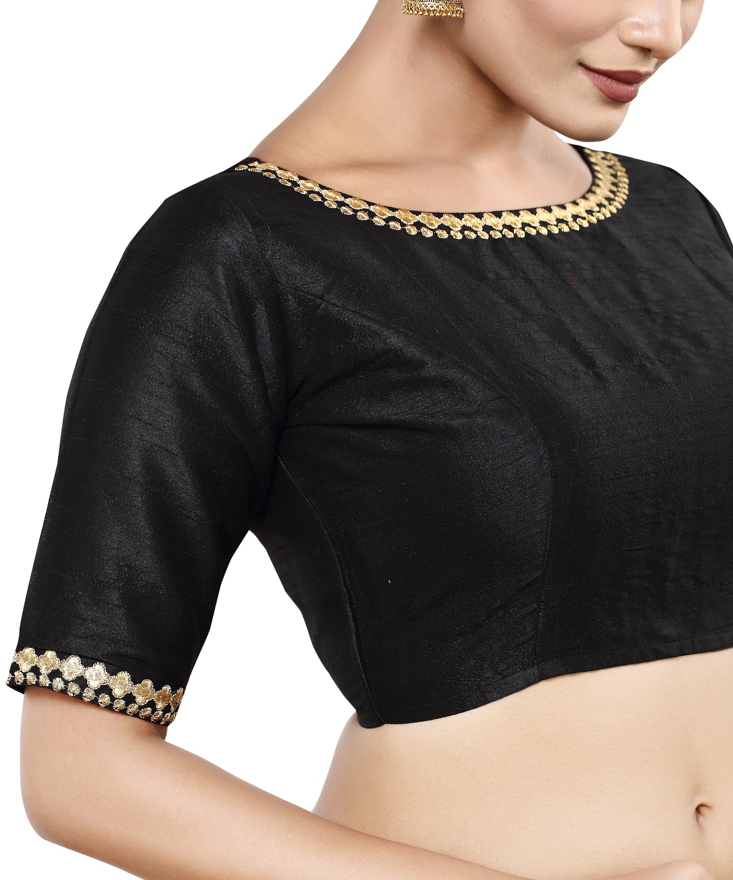 Dupion Silk Boat Neck Blouse - Black