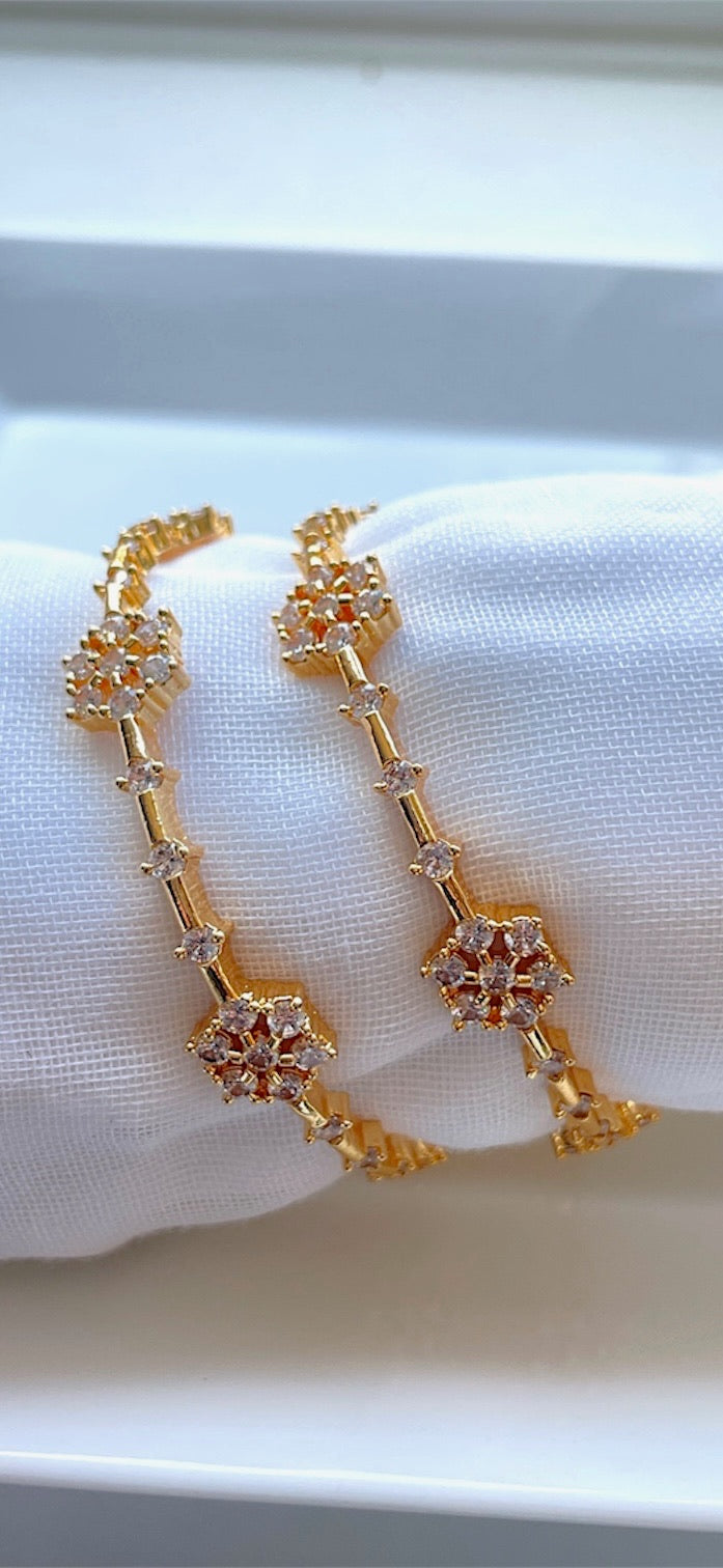 White Stone Bangle with Elegant Flower Motif