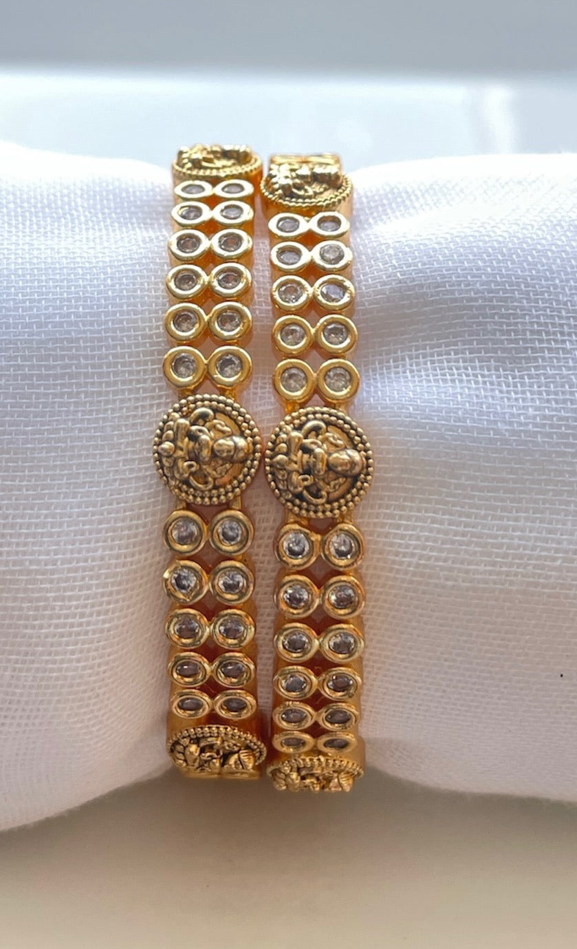 Set of 2 Matte Stone Finish Bangles with Lakshmi Motif