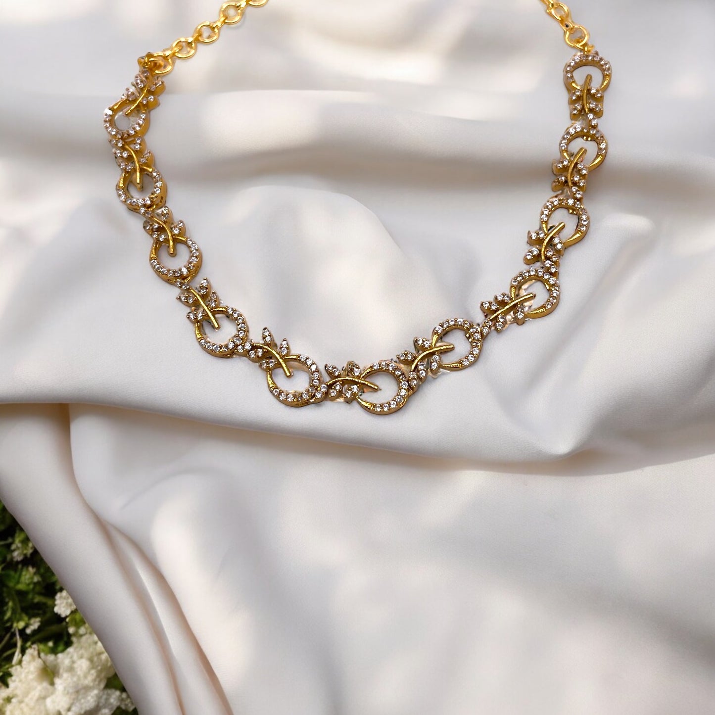 American Diamond Leaf Neckwear Set