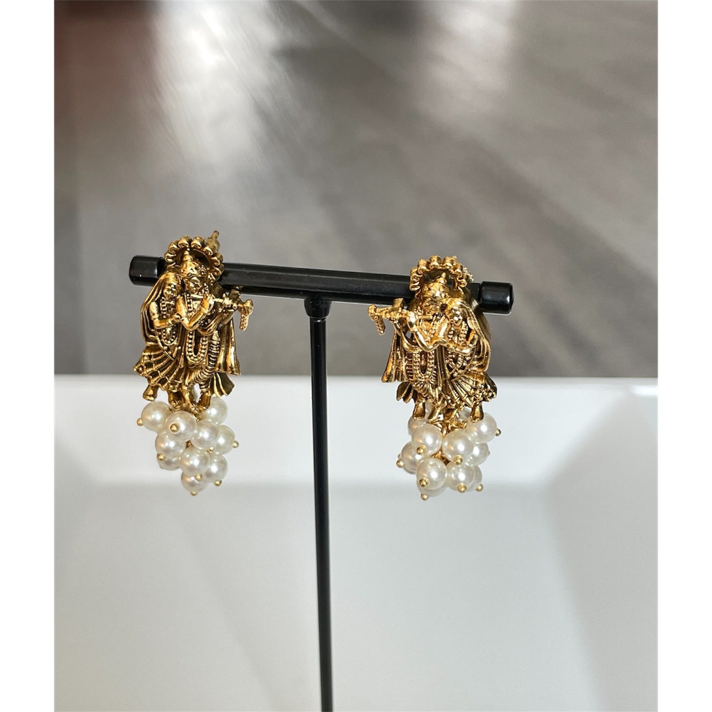 Radha n Krishna Earrings with Pearl Cluster