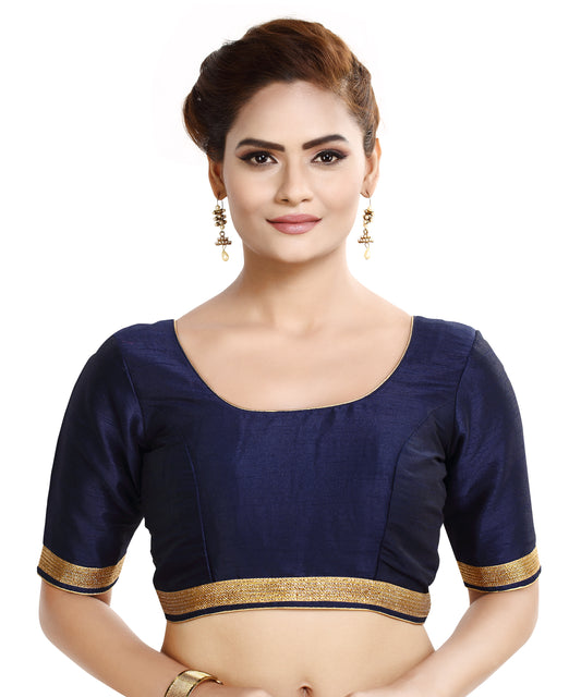Dupion Silk Ready-to-Wear Blouse - Navy Blue