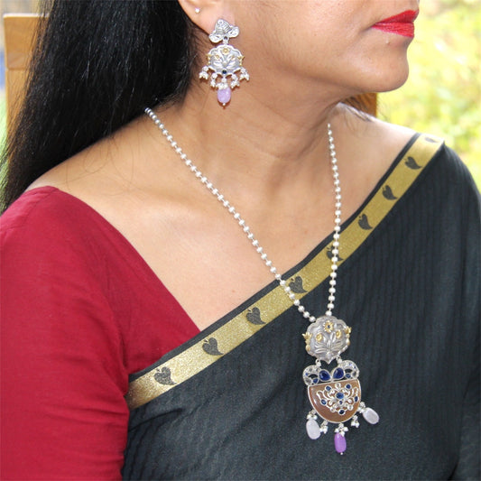 Oxidised Neckwear set -  Blue/Lilac